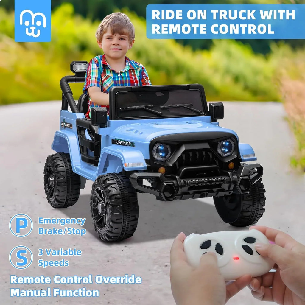 12V Kids Electric Ride on Truck Car Remote Control, Twin 35W Motors 3.5MPH Max Speed, Bluetooth USB Music Player, 4 Wheels Suspension LED Lights Safety Belt, Gift for Boy & Girl-Rosy
