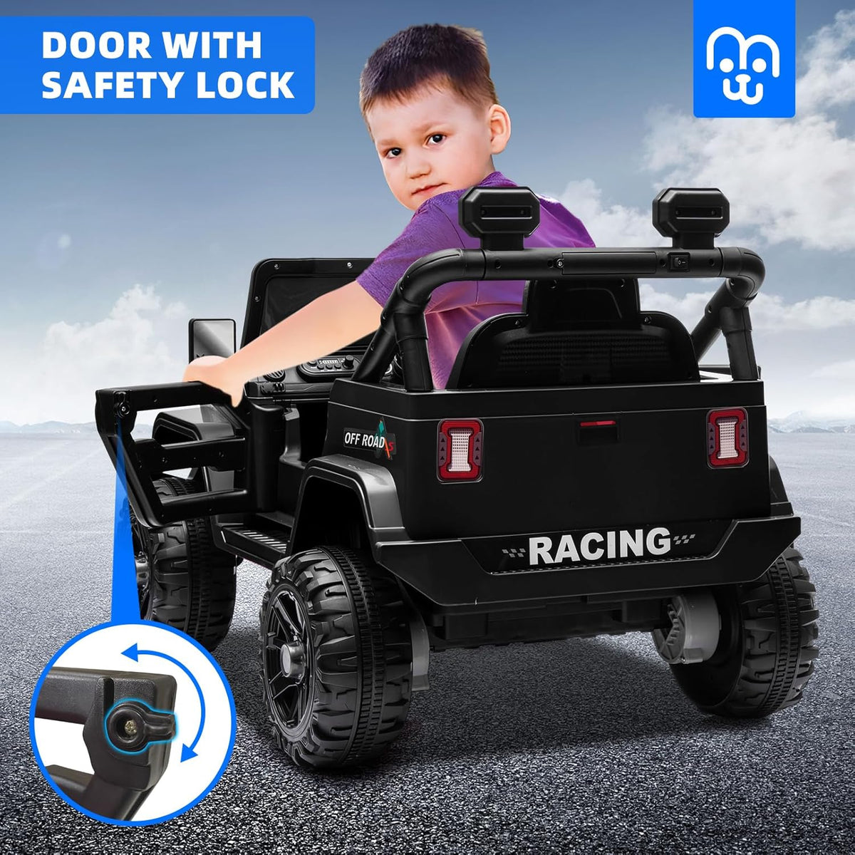 12V Kids Electric Ride on Truck Car Remote Control, Twin 35W Motors 3.5MPH Max Speed, Bluetooth USB Music Player, 4 Wheels Suspension LED Lights Safety Belt, Gift for Boy & Girl-Rosy