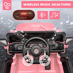 12V Kids Electric Ride on Truck Car Remote Control, Twin 35W Motors 3.5MPH Max Speed, Bluetooth USB Music Player, 4 Wheels Suspension LED Lights Safety Belt, Gift for Boy & Girl-Rosy
