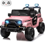 12V Kids Electric Ride on Truck Car Remote Control, Twin 35W Motors 3.5MPH Max Speed, Bluetooth USB Music Player, 4 Wheels Suspension LED Lights Safety Belt, Gift for Boy & Girl-Rosy