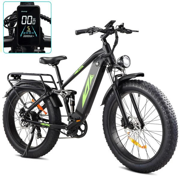Electric Bike for Adults 1000W, 48V 17.5AH Battery Adult Electric Bicycles, 26 Fat Tire Full Suspension Ebike, 28MPH Mountain Beach E Bike, 7 Speed, 60Miles Range, UL Certified