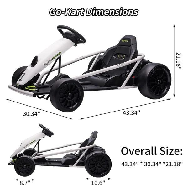 24V Electric Go-Kart for Kids Ages 8-12, Dual 300W Motors, 9Ah Battery