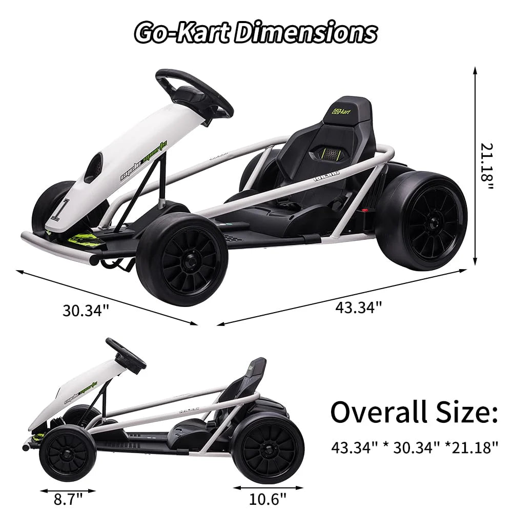 24V Electric Go-Kart for Kids Ages 8-12, Dual 300W Motors, 9Ah Battery