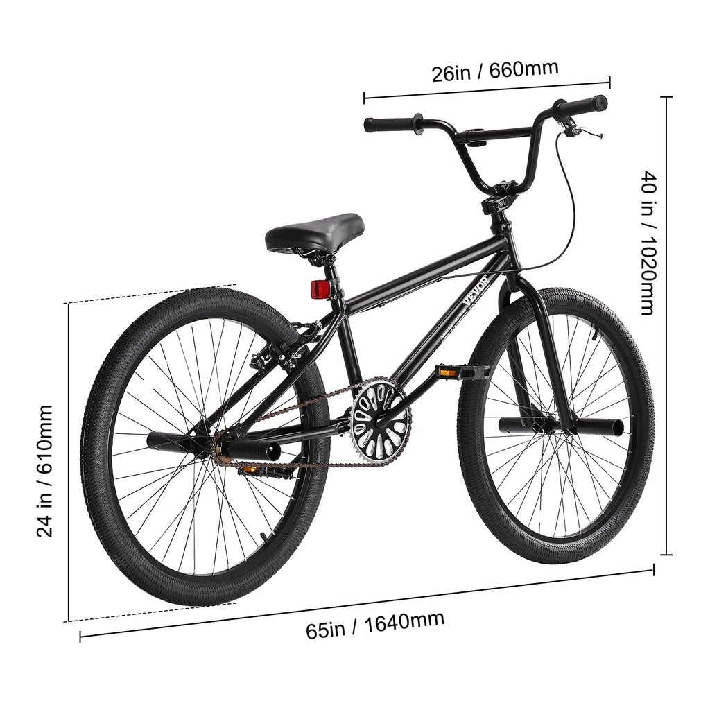 VEVOR BMX Bike, 24-Inch Wheel Freestyle Bike, BMX Race Bike with 4 Pegs, Beginner-Level BMX to Advanced Riders, BMX Bicycles for Teen Adult Men Women, Durable Hi-Ten Steel Frame, Easy to Assemble