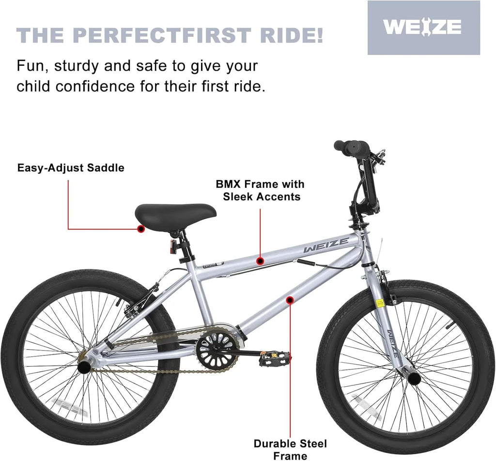 WEIZE Freestyle BMX Bicycle 20 Inch Stunt Bike for Kids and Adults Men and Women High Strength Steel Frame 360 Degree Rotor Freestyle