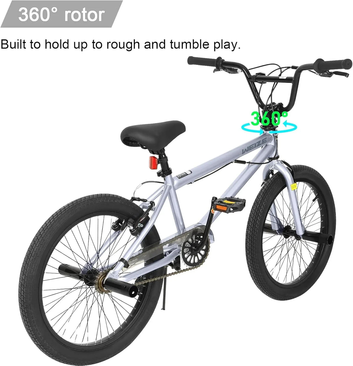 WEIZE Freestyle BMX Bicycle 20 Inch Stunt Bike for Kids and Adults Men and Women High Strength Steel Frame 360 Degree Rotor Freestyle