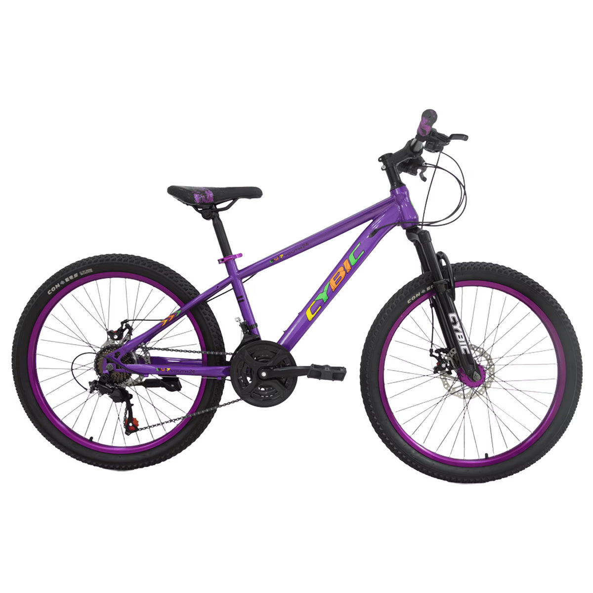 Cybic 24 inch Mountain Bike with Iron Frame,21Speed,Disc Brakes Bicycle, Purple