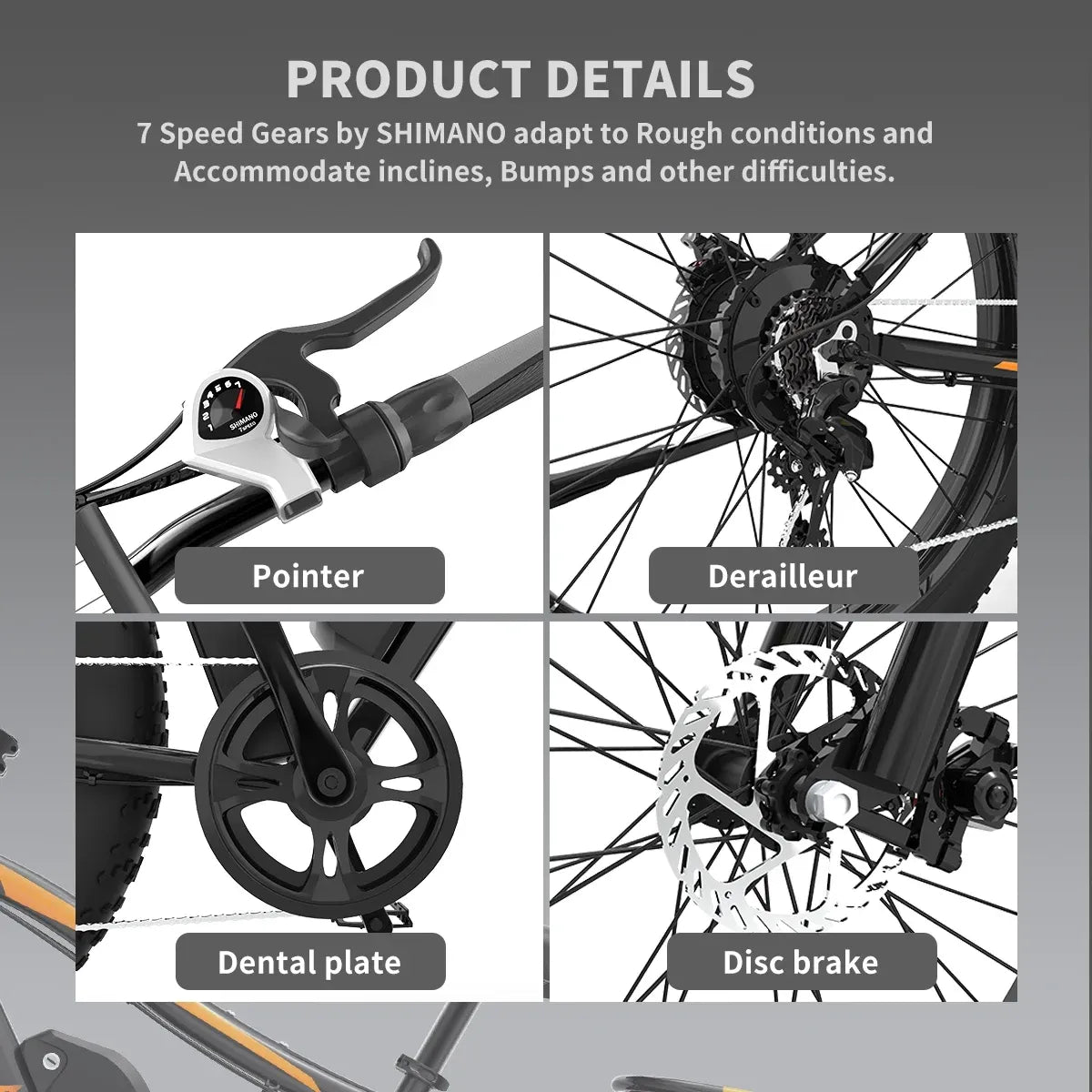 26 In.48V 13Ah 750W Mountain Electric Bikes for Adults Men, 26"x4.0 Fat Tire Electric Bicycle 7 speeds Gear Outdoor Ebikes, Black,S48