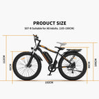 26 In.48V 13Ah 750W Mountain Electric Bikes for Adults Men, 26"x4.0 Fat Tire Electric Bicycle 7 speeds Gear Outdoor Ebikes, Black,S48
