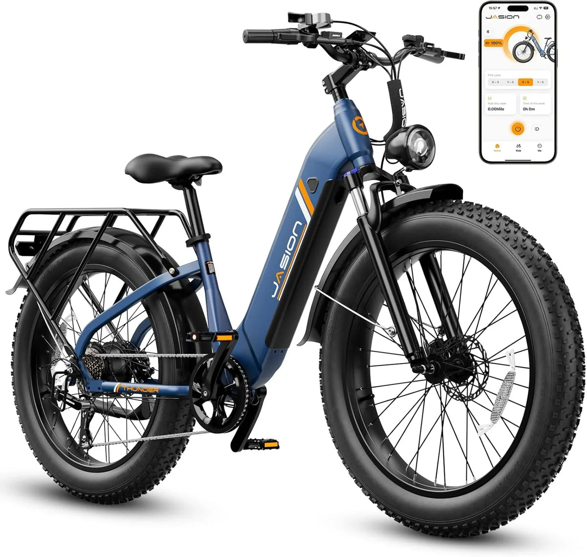 Thunder Electric Bike 1500W 30+MPH 80Miles Range Fat Tire Hydraulic Disc Brakes