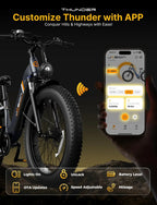 Thunder Electric Bike 1500W 30+MPH 80Miles Range Fat Tire Hydraulic Disc Brakes