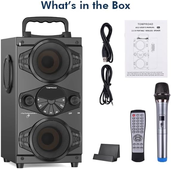 Speakers, 60W Portable Wireless Loud Outdoor Home Party Bluetooth Speaker with Subwoofer, FM Radio, LED Colorful Lights, Microphone, Remote and Big Powerful Stereo Deep Bass Sound Boombox