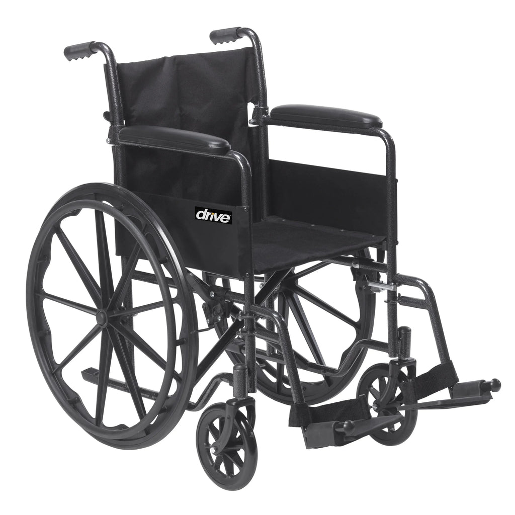Drive Medicals Silver Sport 1 Wheelchair With Full Arms And Swing Away Removable Footrest - Silver Sport 1