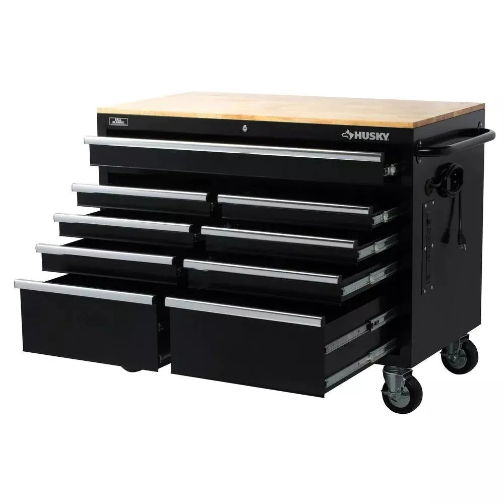 🔥46 in. W x 24 in. D 9-Drawer Gloss Black Deep Tool Chest Mobile Workbench