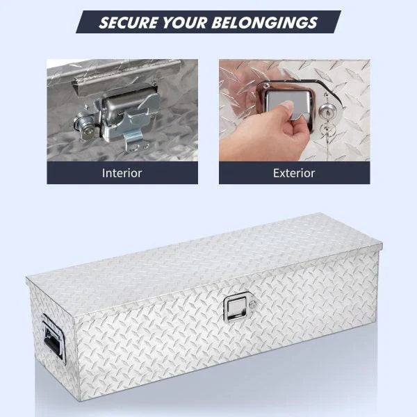 48 Inch Diamond Plate Truck Bed Tool Box with Shelf Silver