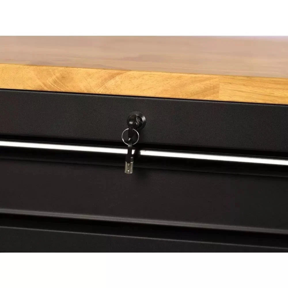 Heavy Duty 61 in. W x 23 in. D 15-Drawer Mobile Workbench with Solid Wood Top