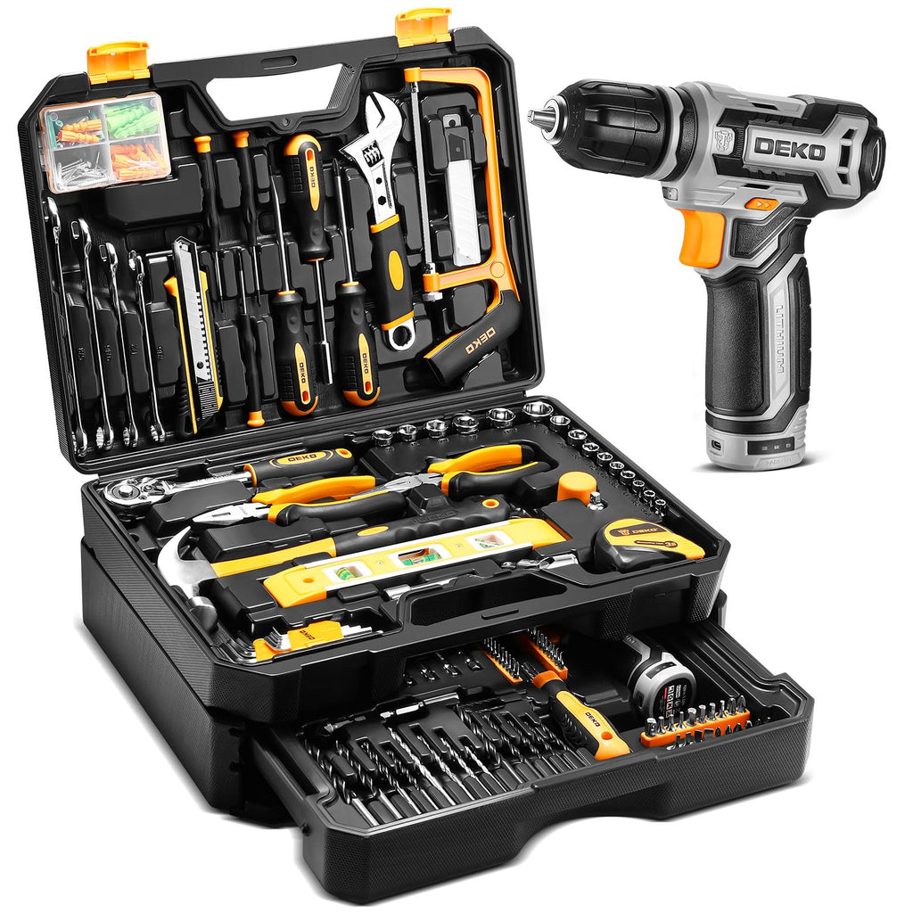 Tool Kit Box Drill Set: Home Mechanic Toolbox with 12V Power Cordless Drill
