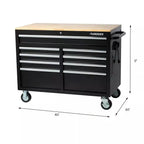 Gloss Black 46′′ 9-Drawer Mobile Tool Chest Workbench with Power Strip & Solid Wood Top