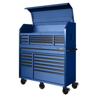 2025 56 in. W x 22 in. D Heavy Duty 23-Drawer Combination Rolling Tool Chest and Top Tool Cabinet Set in Matte Blue