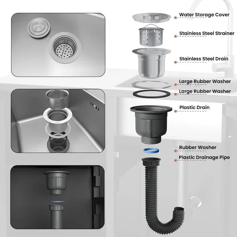 AECOJOY Stainless Steel Outdoor Kitchen Sink with Hose Hookup and Grill Prep Table Island Cabinets