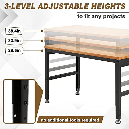 HABUTWAY Height Adjustable Workbench 48" 2000 Lbs Capacity Oak Wood Work Station
