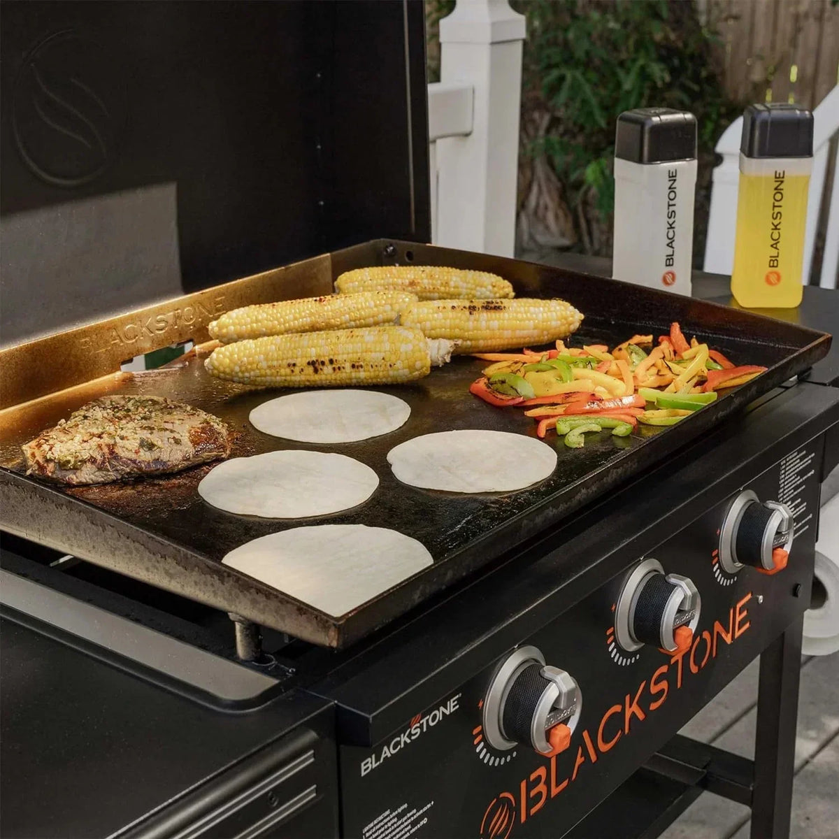 28 Inch Blackstone Griddle 2080 with Hood XL Griddle Original 3-Burner Outdoor Flat Top Grill, with Blackstone Griddle Accessories, Seasoning, and Wholesalehome Gloves and Cloth