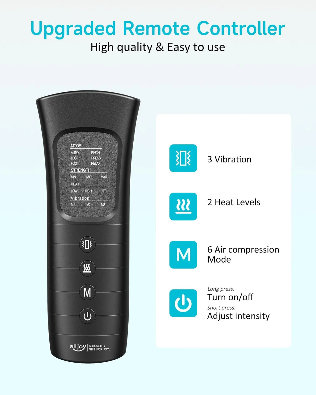 ALLJOY Leg And Foot Air Compression Massager With Heat, 6 Modes, 3 Intensities, 2 Heating Levels, 2 Extensions