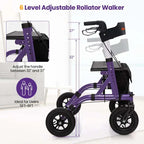 Foldable Rolling Rollator Walker With Seat, 9.5 Inch Pneumatic Wheels