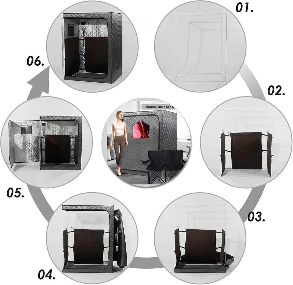 Portable 2-Person Infrared Sauna Tent With 2 Foldable Chairs, Remote Control, 1600 Watt, 140 Fahrenheit