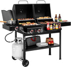 2-Burner Gas and Charcoal Grill Combo with Offset Smoker & Side Burner, 34,000 BTU Dual