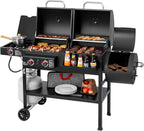 2-Burner Gas and Charcoal Grill Combo with Offset Smoker & Side Burner, 34,000 BTU Dual