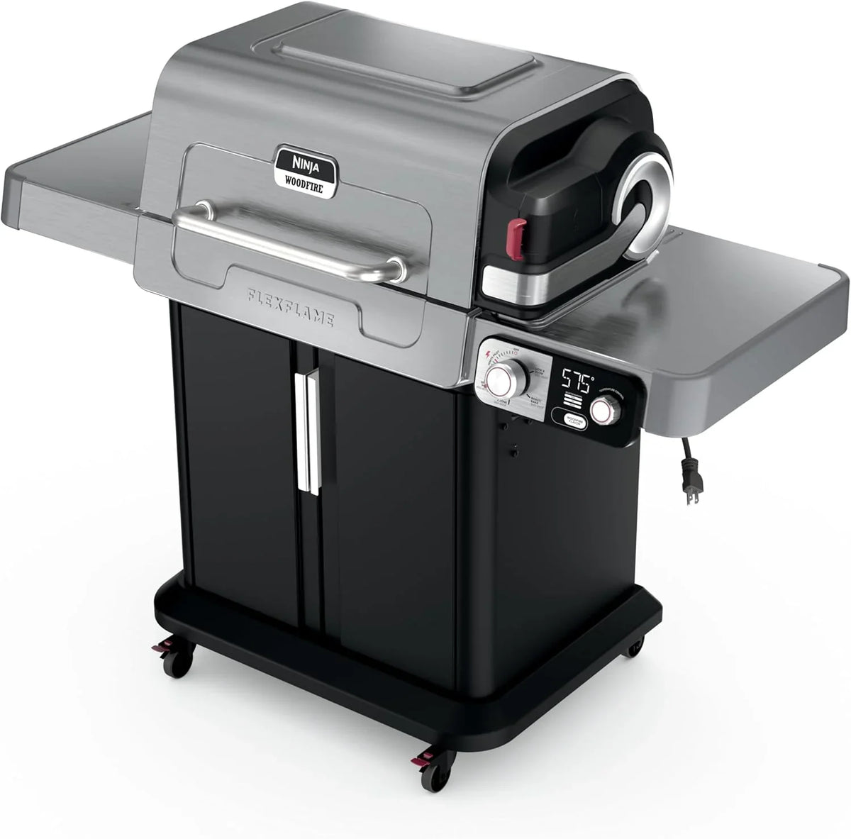 Ninja FlexFlame, Grill and Smoker, Electric and Propane Grill, Roaster, BBQ Grill, 5-in-1 Cooking System, 3 Burner, Digital Control, Outdoor Cooking, Griddle, Pizza Maker, Stainless Steel, PG301