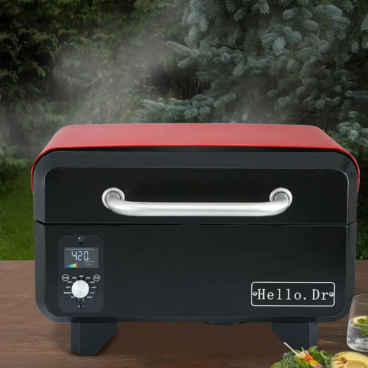Portable Wood Pellet Grill and Smoker,Electric Outdoor 8 in 1 Tabletop Grills for RV Camping Tailgating RV Cooking BBQ, Intelligent Temperature Control and Superheated Steam Technology