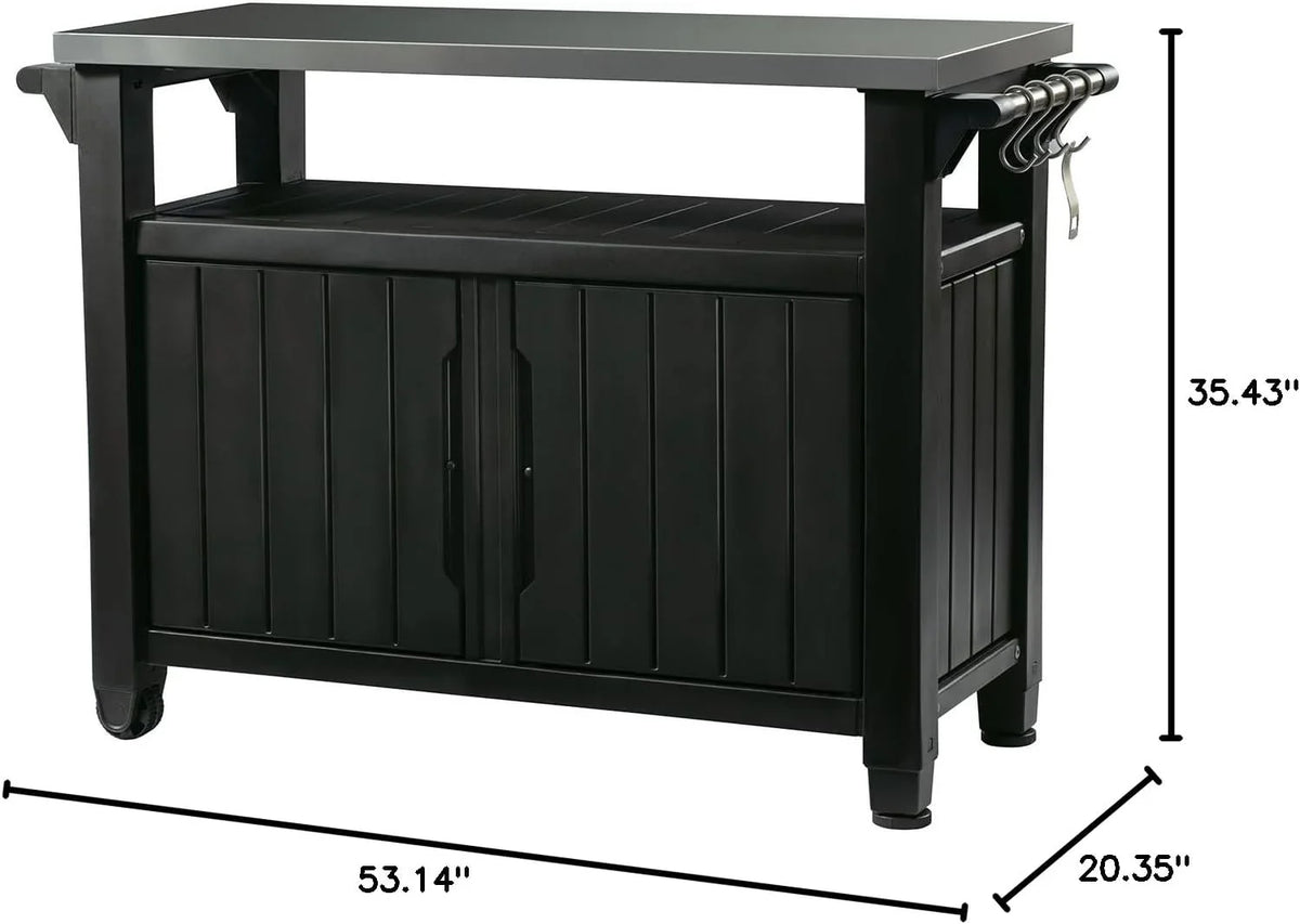 Keter Outdoor Rolling Table Cart for Food Prep, Storage, Bar & Grill, Dark Brown