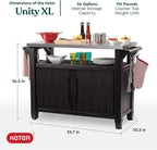 Keter Outdoor Rolling Table Cart for Food Prep, Storage, Bar & Grill, Dark Brown