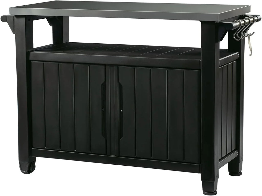 Keter Outdoor Rolling Table Cart for Food Prep, Storage, Bar & Grill, Dark Brown