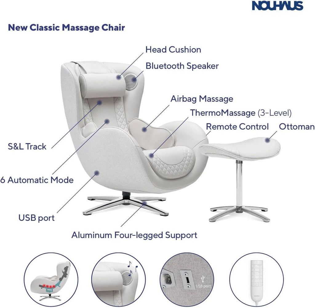 Nouhaus Classic Massage Chair With Ottoman, Bluetooth Speakers - N-0003