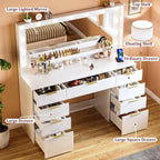 Fixwal 45.3" White Makeup Vanity Table with 9 Drawers, LED Lighted Mirror & Power Outlet