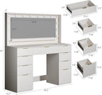 Fixwal 45.3" White Makeup Vanity Table with 9 Drawers, LED Lighted Mirror & Power Outlet