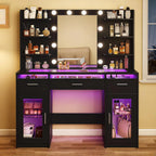 Fixwal Black Luxury Makeup Vanity Table with Tempered Glass Top, LED Mirror & RGB Lighting