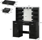 Fixwal Black Luxury Makeup Vanity Table with Tempered Glass Top, LED Mirror & RGB Lighting