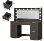 Fixwal Vanity Desk, 45.3in Makeup Vanity with 7 Drawers & Large Mirror, Black Vanity Desk for Bedroom