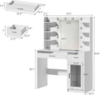 Fixwal Vanity Desk with Mirror and Lights, Makeup Vanity Table with RGB Drawers, 3-Color LED Lighting, Tempered Glass Top, 6 Shelves, Power Outlet, 35.4"W x 15.7"L x 55.1"H