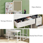 Fixwal 36.6" Makeup Vanity Table with 4 Drawers, LED Lighted Mirror & Charging Station