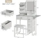 Fixwal 36.6" Makeup Vanity Table with 4 Drawers, LED Lighted Mirror & Charging Station