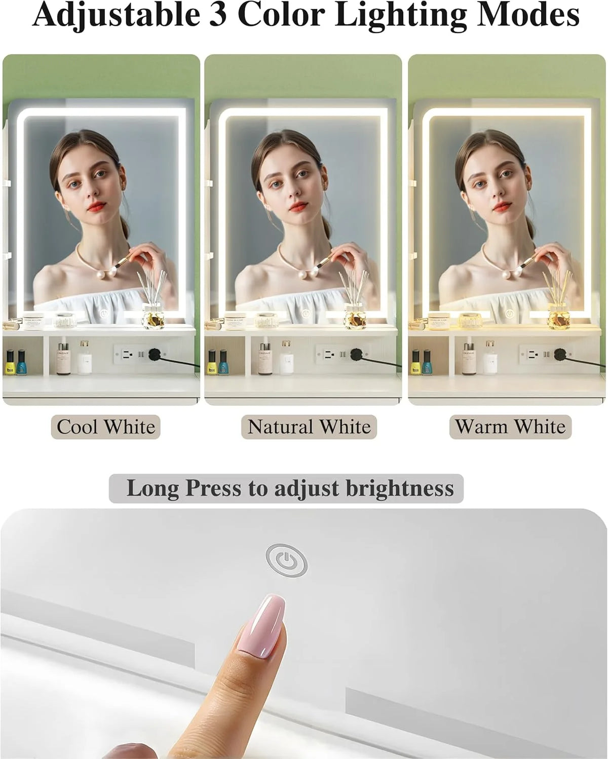 Fixwal 36.6" Makeup Vanity Table with 4 Drawers, LED Lighted Mirror & Charging Station
