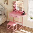 Fixwal 3-in-1 Compact Makeup Vanity Desk with Foldable Side Panel, LED Mirror & Power Outlet