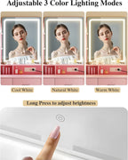 Fixwal 3-in-1 Compact Makeup Vanity Desk with Foldable Side Panel, LED Mirror & Power Outlet
