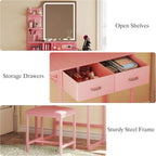 Fixwal 3-in-1 Compact Makeup Vanity Desk with Foldable Side Panel, LED Mirror & Power Outlet
