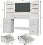 Fixwal 54.3" Professional Makeup Vanity Table with 8 Drawers, LED Hollywood Mirror & Charging Station, White